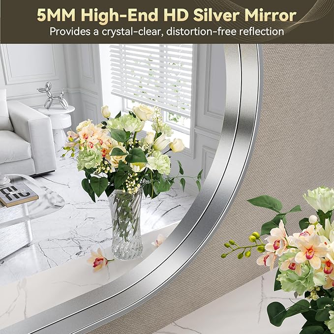 Brightify Arched Mirror, Arched Wall Mirror, 24 x 40 Inch Silver Arch Mirror, Metal Frame Black Bathroom Mirror, Arched Top Bathroom Vanity Mirror for Living Room Bedroom Mantel Entryway Hallways