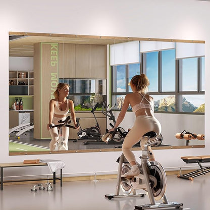 Hasipu 4Pcs 48''x24'' Home Gym Mirror Large Full Length Wall Mounted Full Body Mirror for Yoga Dance Fitness Exercise Studio Bedroom Garage, Frameless Tempered Glass Workout Mirrors Walnut Rectangular