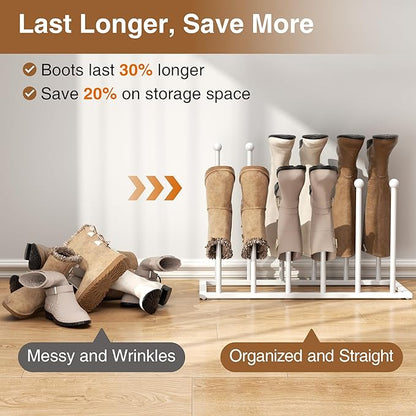 pickpiff Boot Rack Organizer Tall Boots, White Boot Storage Organizer Tall Boots for Closet, Entryway, Garage, Porch, Free Standing Shoe Racks for 6 Pairs