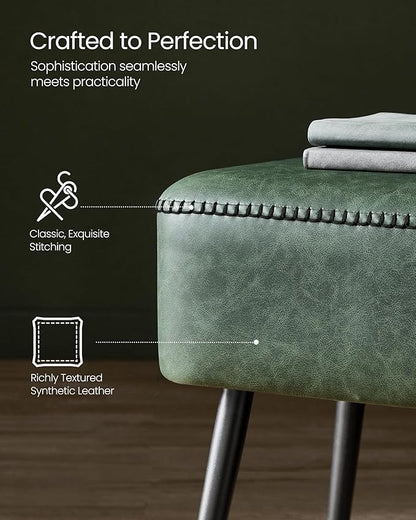 VASAGLE EKHO Collection - Bench for Entryway Bedroom, Synthetic Leather with Stitching, Ottoman Bench with Steel Legs, Living Dining Room, Mid-Century Modern, Loads 660 lb, Forest Green ULOM076C01