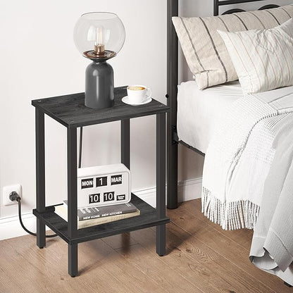 TUTOTAK End Table, Side Table, Nightstand, 2-Tier Storage Shelf, Sofa Table for Small Space, Living Room, Bed Room, Charcoal Grey TB01BY034