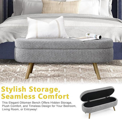 NicBex Ottoman Bench with Storage for Bedroom, 43.5" Upholstered End of Bed Bench with Rubber Wood Legs, Linen Storage Bench for Living Room or Entryway,