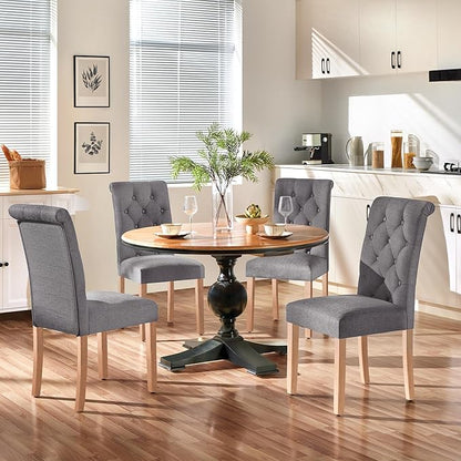 Yaheetech Dining Chairs Set of 4 Fabric Upholstered Button Tufted Kitchen Chairs with Solid Wood Legs for Home, Restaurant, Dining Room, Dark Gray