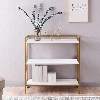 Leick Home Claudette Mixed Metal and Wood Bookshelf, White and Gold, Compact Storage for Small Spaces, 9261-WTGL