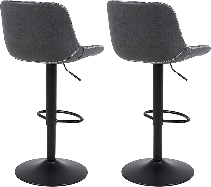 Bar Stools Set of 2, Swivel Counter Height Barstools with Back, Adjustable Bar Chairs, Tall Armless PU Leather Kitchen Island Stool (Black)