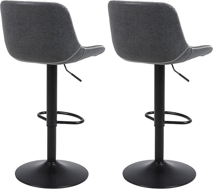 Bar Stools, Swivel Counter Height Barstools with Back, Adjustable Modern Bar Chairs, Tall Armless PU Leather Kitchen Island Stool (Black 02, Set of 3)