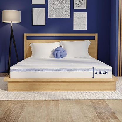 Vibe Gel Memory Foam Mattress, Fiberglass Free 8-Inch CertiPUR-US Certified Bed-in-a-Box, King, White
