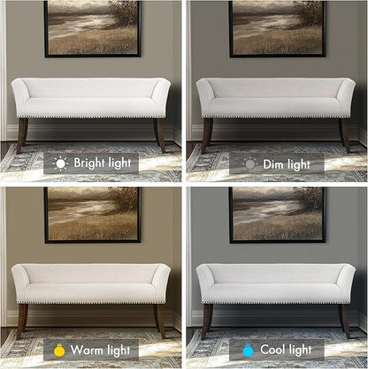 Madison Park Accent Bench for Living Room, Upholstered with Nailhead Trim, & Padded Seat Entryway Bench Small, End of Bed Bench with Back, 49.5" W x 19.25" D x 23" H, White Cream