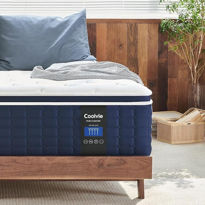 Coolvie King Size Mattress 14 Inch, Hybrid King Mattress in a Box, Medium Firm Feel, 4 Layer Premium Foam with Pocket Springs for Motion Isolation & Pressure Relieving, 100-Night Trial
