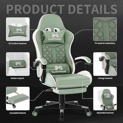 Gaming Chair, 400 lbs Adult Chair, High Back Computer Chair with Footrest and Linked Armrests, Office Video Game Chair with Lumbar Support (Green)