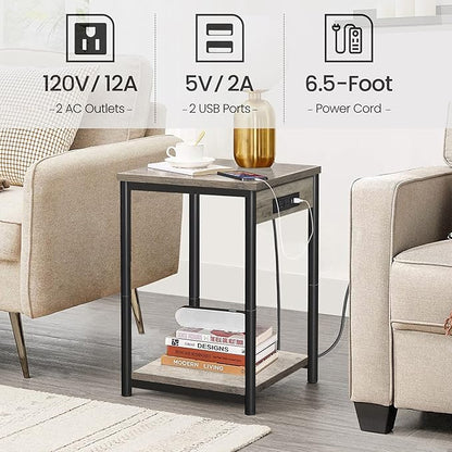 TUTOTAK Small Night Stand with Charging Station, End Table Set of 2, Side Table with USB, 21.8”H Nightstand with Storage Shelf, Sofa Couch Table TB01BG029 (2 pcs)
