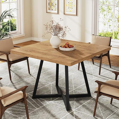 Tribesigns Square Dining Table for 2, 31.5" Modern Dinner Table with Metal Base, Kitchen Table for Dining Room, Small Space, Apartment,Natural & Black