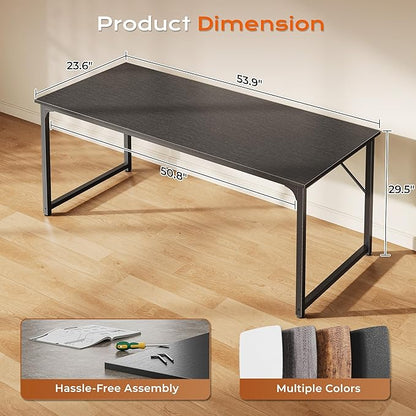 PRAISUN 54 X 24 Inch Computer Desk with Deeper Desktop, Gaming Office Writing Work Desk for Home Office, Study, Bedroom, Work from Home, Metal Frame, Black