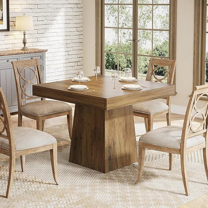 Tribesigns Square Dining Table for 4, 31.5-Inch Small Kitchen Table with Sturdy Pedestal Base, Farmhouse Dinner Table for Dining Room, Living Room, Kitchen (Brown)