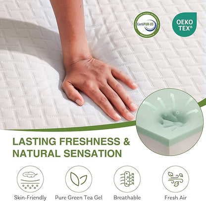 6 Inch Full Size Mattress for Kids, Memory Foam Mattress with Cooling Green Tea Gel, Relieve Pressure with Medium Firm Support, CertiPUR-US Certified, 75''L x 54''W, White