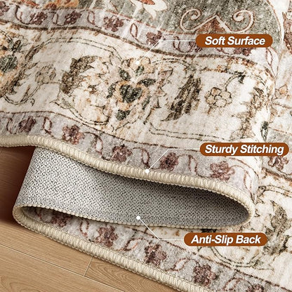 Tangsoo Vintage Rug 2x3 Washable for Entryway, Non Slip Small Area Rug, Indoor Front Door, Print Distressed Turmeric Door Mat Carpet, Soft Low Pile Rugs for Entrance Kitchen Bedroom Bathroom