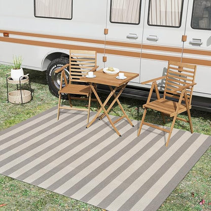 OJIA Outdoor Rug 5'x7' Striped Patio Rug Washable Indoor Outdoor Carpet Cotton Woven Outside Farmhouse Enrtyway Rug Large Area Rugs for Living Room Bedroom Backyard (Gray/White/Tan)