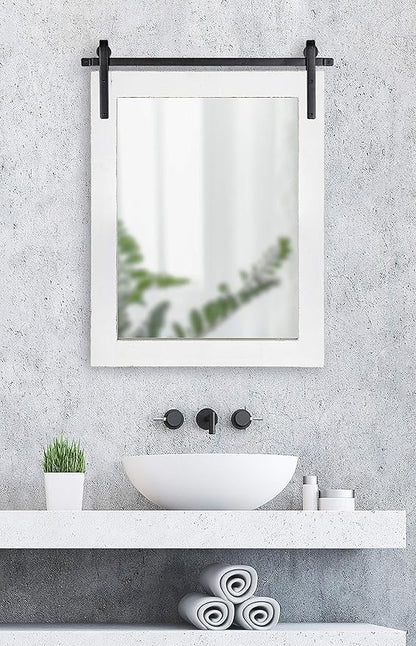 Kate and Laurel Cates Rustic Wall Mirror, 22" x 30", Coastal White, Farmhouse Barn Door-Inspired Wall Decor