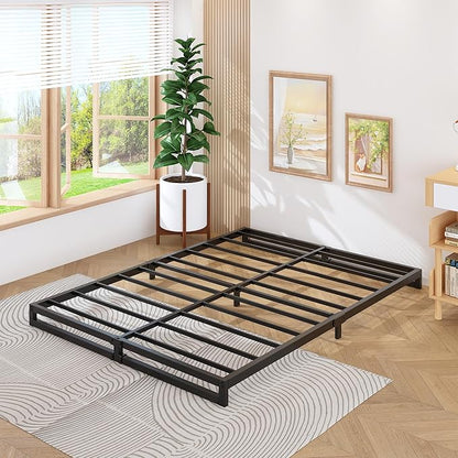 4 Inch California King Bed Frames No Box Spring Needed Heavy Duty Metal Cal King Platform for Mattress Foundation, Noise Free, Easy Assembly, Black