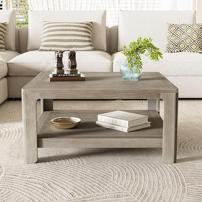 Christopher Knight Home Doran Small Coffee Table with Storage, Modern MDF Square Side Table, Multifunctional Accent Table with Spacious 2-tier Design, Semi-open Design Indoor Furniture, Light Grey Ash