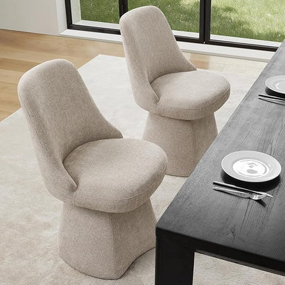 Swivel Dining Chair Mid Century Modern DeskChair High Back Upholstered Linen Fabric SideChair for Kitchen Diningroom Bedroom,Khaki,4 Box