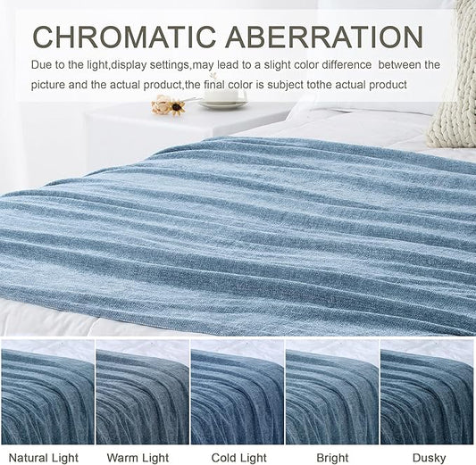 Chenille Throw Blanket for Couch 60"X 80" Twin, Soft Cozy Throws with Fringe Tassel for Bed Sofa Chair Cover, Lightweight Knitted Decorative Boho Blankets for Living Room, Dusty Blue