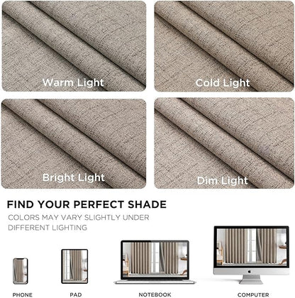 Joydeco 100% Blackout Curtains for Bedroom - Natural Linen Curtains 52"W x 120"L Long, Thermal Insulated 2 Panels Linen Light Blocking Drapes, Rod Pocket & Back Tabs, Darkening Privacy for Living Room
