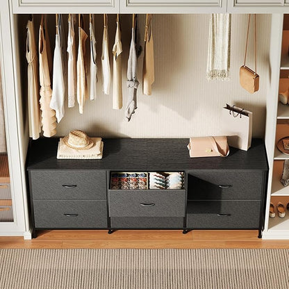 Huuger 63 Inch Long Dresser for Bedroom, Wide TV Stand for 55, 65, 70 Inch TV, 6 Drawer Dresser for Closet with Fabric Drawers, Storage Organizer for Bedroom, Entryway, Black