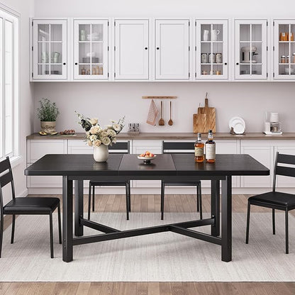 Dining Table for 4-6,62“Extendable Round Kitchen Dining Room Table, Space Saving Rectangle Large Expandable Wood Dinner Furniture for Small Space（47-62In*28In*30In） (Grey)