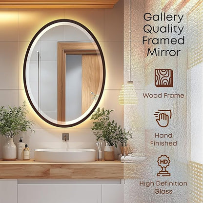 OVALCREST - Oval Wooden Beveled Wall Mirror for Home Decor, Bathroom, Vanity, Bedroom, Living Room, Hallway - London Style (Black Walnut) 17.1 x 21.1