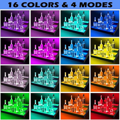 Royxen LED Lighted Liquor Bottle Shelf 3 Tier, 24 Inch Bar Shelf with Remote, Bottle Stand Multicolor Lighting Modes for Bars