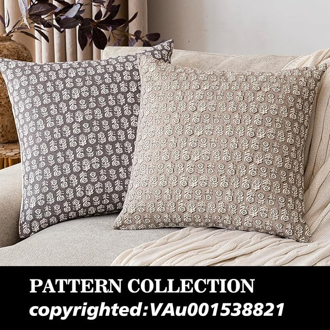 Foindtower Set of 2 Decorative Vintage Floral Print Throw Pillow Covers Neutral Modern Farmhouse Cushion Covers Boho Home Decor for Sofa Chair Couch Bedroom Living Room Outdoor,18×18 Inch,Tan Taupe