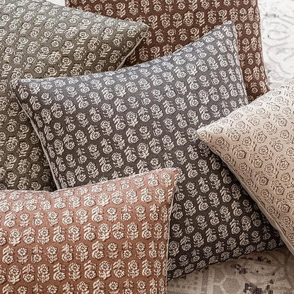 Foindtower Set of 2 Decorative Neutral Floral Print Throw Pillow Covers Vintage Accent Farmhouse Cushion Covers Boho Home Decor for Sofa Couch Chair Bedroom Living Room Outdoor,20×20 Inch,Rustic Gray