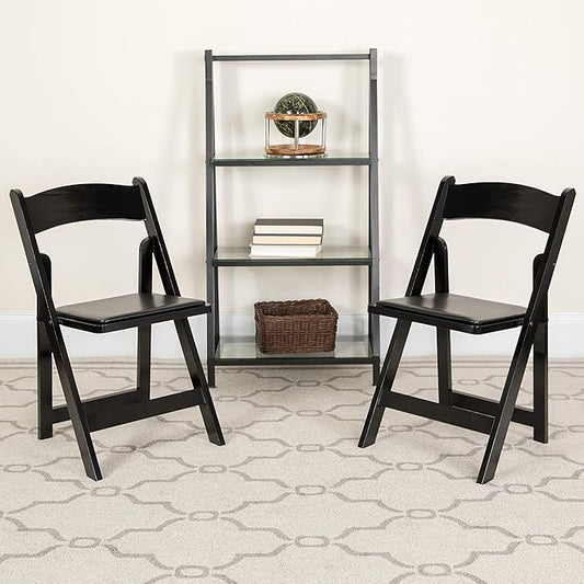 Flash Furniture 4 Pack HERCULES Series Black Wood Folding Chair with Vinyl Padded Seat