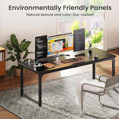 Huuger 63 x 24 inch Desk with Power Outlets & USB-C, Deeper & Thicker Desktop, Robust Metal Tubes, Computer Desk, Heavy Duty Office Desk, Work Gaming Desk, for Home Office, Black