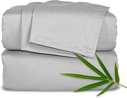 King Sheets by Pure Bamboo, Genuine 100% Organic Viscose Derived from Bamboo Bed Sheet Set, Luxuriously Soft & Cooling, Double Stitching, Lifetime Quality Promise (King, Silver Pearl)