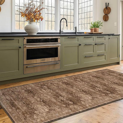 Brown 2x5 Entryway Runner Rugs, Small Runners for Kitchen, Door Mat Indoor Entrance, Bathroom, Non-Slip Low-Pile Washable Stain Resistant, Vintage Taupe Earthy Decor