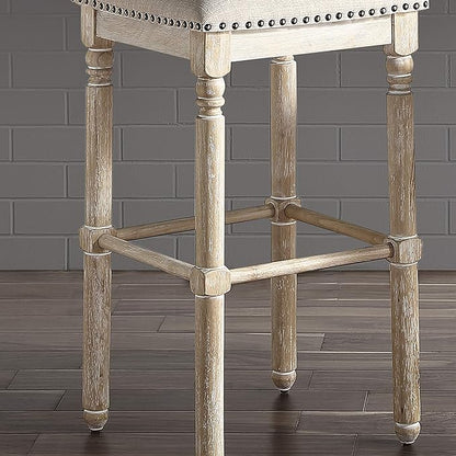 Roundhill Furniture Arnhem Wood Upholstered Swivel Bar Stools, Set of 2, Tan