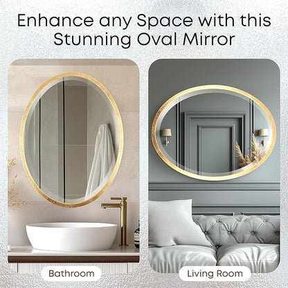 OVALCREST - Oval Wooden Beveled Wall Mirror for Home Decor, Bathroom, Vanity, Bedroom, Living Room, Hallway - London Style (Gold Leaf) 25.1 x 37.1