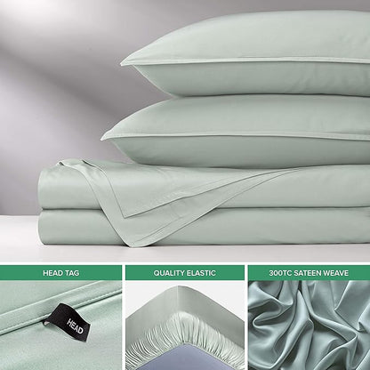 Queen Sheets by Pure Bamboo, Genuine 100% Organic Viscose Derived from Bamboo Bed Sheet Set, Luxuriously Soft & Cooling, Double Stitching, Lifetime Quality Promise (Queen, Sea Glass)