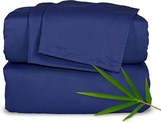 Split King Sheets by Pure Bamboo, Genuine 100% Organic Viscose Derived from Bamboo Bed Sheet Set, Soft & Cooling, Double Stitching *Not for Split Top (Split King, Cobalt Blue)