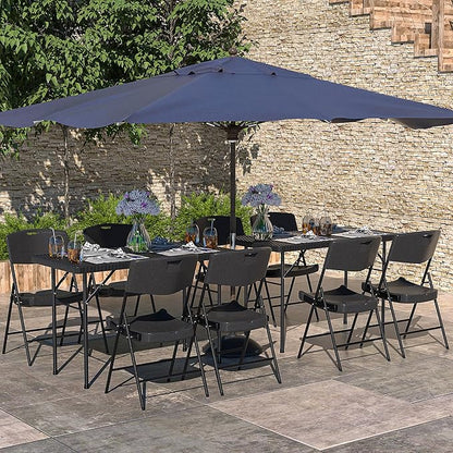 VECELO 4 Pack Folding Chairs, Indoor/Outdoor Use Plastic Seat with Steel Frame, for Events, Office, Wedding, Party, Stackable & Portable, Black
