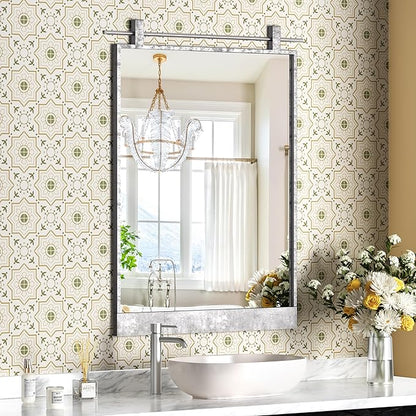 16x24 Inch Rectangle Bathroom Vanity Mirror for Wall Mounted Over Sink Farmhouse Rustic Frame Barn Door Mirrors Silver Foyer Entryway Decor