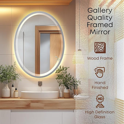 OVALCREST - Oval Wooden Beveled Wall Mirror for Home Decor, Bathroom, Vanity, Bedroom, Living Room, Hallway - London Style (Silver Spray) 21.1 x 31.1