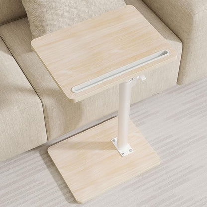 Sofa Armrest Tray Table for Couch - 360° Swivel Height Adjustable End for Small Spaces, Snack Side Table for Bed or Chair with Phone & Tablet Slot (Oak,Standard)