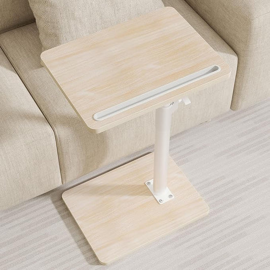 Sofa Armrest Tray Table for Couch - 360° Swivel Height Adjustable End for Small Spaces, Snack Side Table for Bed or Chair with Phone & Tablet Slot (Oak,Standard)