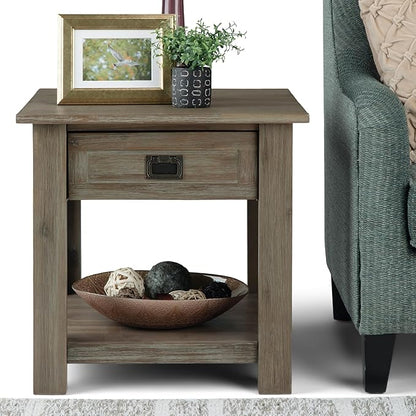 SIMPLIHOME Monroe SOLID ACACIA WOOD 22 inch Wide Square Rustic End Table in Distressed Grey for the Living Room and Bedroom