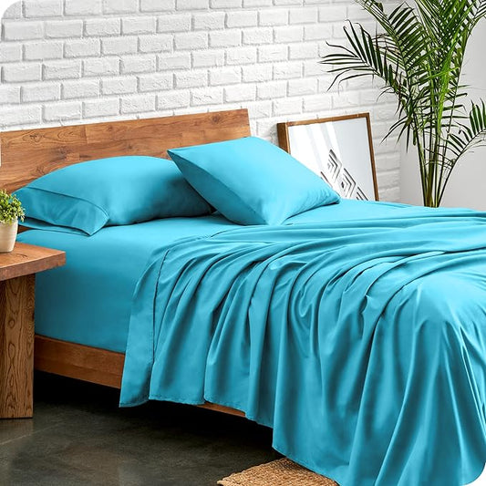 Bare Home Queen Sheet Set - Luxury 1800 Ultra-Soft Microfiber Queen Bed Sheets - Double Brushed - Deep Pockets - Easy Fit - 4 Piece Set - Bedding Sheets & Pillowcases (Queen, Aqua)