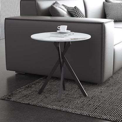 Small Round Marble Side Coffee Table Set of 2 with Metal Legs, Sintered Stone White Modern End Table for Living Room Sofa Home Bed Office (2 Pieces, 20"×20"×18")