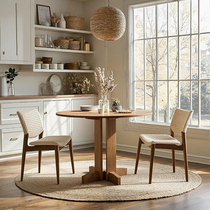 Acanva 47" Small Round Dining Table for 4 Person, MDF Top and Sturdy Wood Base Structure, Modern Design for Kitchen, Compact Space & Apartment, Natural Oak